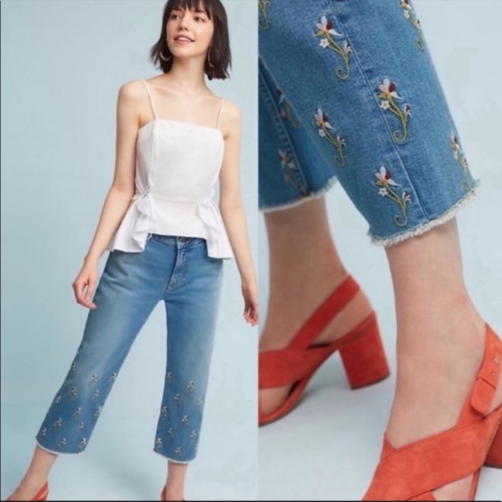 🌟SALE🌟Anthropologie Pilcro and the Letterpress Floral Raw Hem Jeans Sz 25